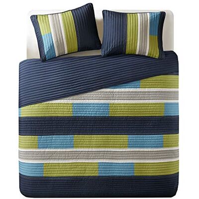 Comfort Spaces CS14-0861 2 Piece Quilt Coverlet Bedspread All Season Lightweight Hypoallergenic Pipeline Colorblock Kids Bedding Set, Twin/Twin XL, Pierre Navy/Blue Stripe Comfort Spaces CS14-0861 2 Piece Quilt Coverlet Bedspread All Season Lightweight Hypoallergenic Pipeline Colorblock Kids Bedding Set, Twin/Twin XL, Pierre Navy/Blue Stripe