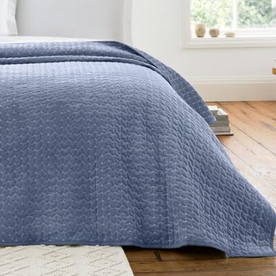 Bianca Attica Velvet Embroidered 240x260cm Bedspread Blue Bianca Attica Velvet Embroidered 240x260cm Bedspread Blue