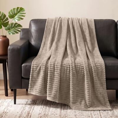PAVILIA Super Soft Fleece Throw Blanket Taupe Tan Camel, Luxury Fuzzy Plush Flannel Throw, Warm Cozy Ribbed Microfiber Blanket for Sofa Couch Bed, Lightweight Striped Blanket, Taupe, 50x60 PAVILIA Super Soft Fleece Throw Blanket Taupe Tan Camel, Luxury Fuzzy Plush Flannel Throw, Warm Cozy Ribbed Microfiber Blanket for Sofa Couch Bed, Lightweight Striped Blanket, Taupe, 50x60