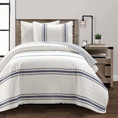 Lush Decor Farmhouse Stripe Reversible Cotton 2 Piece Comforter Set, Navy, Twin-XL Lush Decor Farmhouse Stripe Reversible Cotton 2 Piece Comforter Set, Navy, Twin-XL