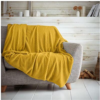 GC GAVENO CAVAILIA Popcorn Sofa Bed Blanket, Snuggle Waffle Throw, Fleece Blankets, Ochre, 150X200, 651246 GC GAVENO CAVAILIA Popcorn Sofa Bed Blanket, Snuggle Waffle Throw, Fleece Blankets, Ochre, 150X200, 651246