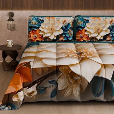 PETTI Artigiani Italiani Winter Quilt, Winter Duvet, Double Sided Single Quilt Solid Colour and Digital Floral Print 05 10, 100% Microfibre, Made in Italy PETTI Artigiani Italiani Winter Quilt, Winter Duvet, Double Sided Single Quilt Solid Colour and Digital Floral Print 05 10, 100% Microfibre, Made in Italy