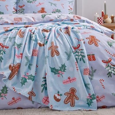Catherine Lansfield Christmas Gingerbread Cosy Fleece, 130x170 cm, Blanket Throw, Blue Catherine Lansfield Christmas Gingerbread Cosy Fleece, 130x170 cm, Blanket Throw, Blue
