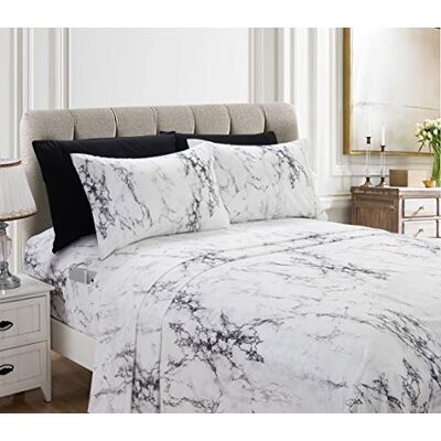 Elegant Comfort Eloise Marble Printed 6-Piece Sheet Set, 1500 Thread Count, Wrinkle Resistant and Super Soft Material, Fitted Sheets with Smart Pockets, Marble Sheet Set, King, Sicily White Elegant Comfort Eloise Marble Printed 6-Piece Sheet Set, 1500 Thread Count, Wrinkle Resistant and Super Soft Material, Fitted Sheets with Smart Pockets, Marble Sheet Set, King, Sicily White