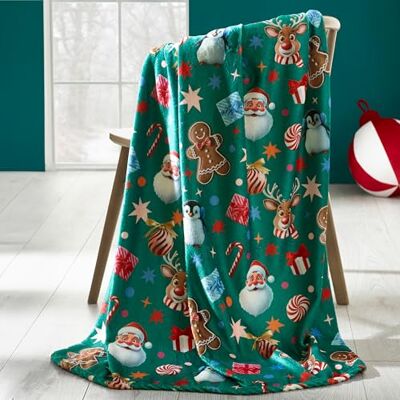 Catherine Lansfield Christmas Icons Cosy Fleece 130x170cm Blanket Throw Green Catherine Lansfield Christmas Icons Cosy Fleece 130x170cm Blanket Throw Green