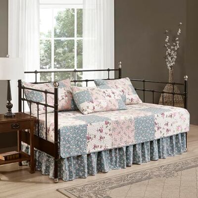 Chezmoi Collection Abbi 5-Piece Garden Floral Daybed Coverlet Set Vintage Washed 100%-Cotton Patchwork Quilt Set (Daybed Size) Chezmoi Collection Abbi 5-Piece Garden Floral Daybed Coverlet Set Vintage Washed 100%-Cotton Patchwork Quilt Set (Daybed Size)