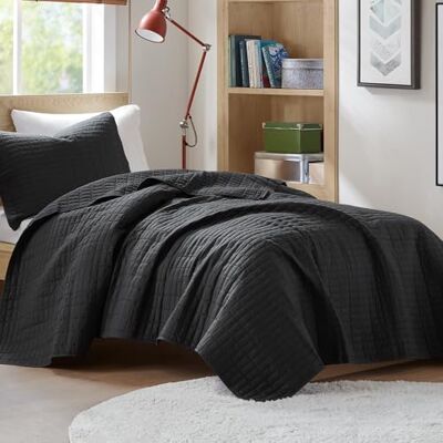 Comfort Spaces All Season, Lightweight, Coverlet Bedspread Bedding, Matching Shams, Microfiber, Black, Twin/Twin XL(66"x90") Comfort Spaces All Season, Lightweight, Coverlet Bedspread Bedding, Matching Shams, Microfiber, Black, Twin/Twin XL(66"x90")