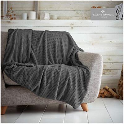 GC GAVENO CAVAILIA Waffle Popcorn King Throw Soft Honeycomb Textured Blanket for Sofa and Bed Lightweight, Fluffy and Easy Care Bedspread Cosy, Warm Throw for All Seasons, Charcoal, 200x240 cm GC GAVENO CAVAILIA Waffle Popcorn King Throw Soft Honeycomb Textured Blanket for Sofa and Bed Lightweight, Fluffy and Easy Care Bedspread Cosy, Warm Throw for All Seasons, Charcoal, 200x240 cm