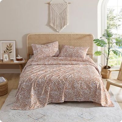 Indigo Ink Queen Size Sheet Set, 4-Piece Boho Floral Damask Patterned Bedding, Soft & Wrinkle Resistant (Tufted Medallion Collection, Gold) Indigo Ink Queen Size Sheet Set, 4-Piece Boho Floral Damask Patterned Bedding, Soft & Wrinkle Resistant (Tufted Medallion Collection, Gold)
