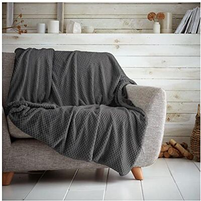 GC GAVENO CAVAILIA Waffle Popcorn Double Throw Soft Honeycomb Textured Blanket for Sofa and Bed Lightweight, Fluffy, Easy Care Bedspread Cosy, Warm Throw for All Seasons, (150x200 cm) Charcoal GC GAVENO CAVAILIA Waffle Popcorn Double Throw Soft Honeycomb Textured Blanket for Sofa and Bed Lightweight, Fluffy, Easy Care Bedspread Cosy, Warm Throw for All Seasons, (150x200 cm) Charcoal