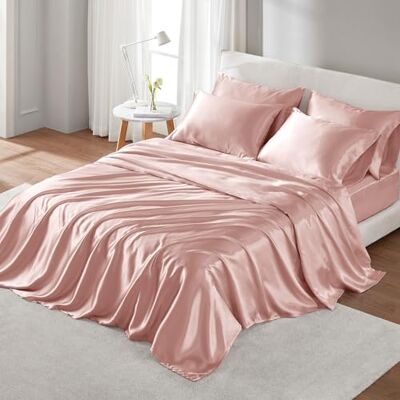 Madison Park Essentials Satin Sheets Queen Size, Luxurious Silky Satin Bed Sheets, Elastic 14" Pocket fits up to 16" Mattress, Wrinkle-Free, Soft Satin Bed Sheet Set, Blush 6 Piece Madison Park Essentials Satin Sheets Queen Size, Luxurious Silky Satin Bed Sheets, Elastic 14" Pocket fits up to 16" Mattress, Wrinkle-Free, Soft Satin Bed Sheet Set, Blush 6 Piece