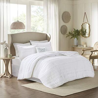 Madison Park All Season Down Alternative Bedding, Matching Shams, Bedskirt, Decorative Pillows, Polyester, White 5pcs, Queen Madison Park All Season Down Alternative Bedding, Matching Shams, Bedskirt, Decorative Pillows, Polyester, White 5pcs, Queen