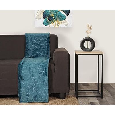 Atout Ciel Flannel Blanket with Geometric Embossed Pattern, 130 x 170 cm, Polyester, Duck Egg Blue Atout Ciel Flannel Blanket with Geometric Embossed Pattern, 130 x 170 cm, Polyester, Duck Egg Blue