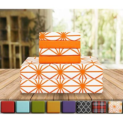 Elegant Comfort Luxury Soft Bed Sheets Cube Pattern 1500 Premium Hotel Quality Microfiber Softness Wrinkle and Fade Resistant (4-Piece) Bedding Set, Twin/Twin XL, Joyful Orange Elegant Comfort Luxury Soft Bed Sheets Cube Pattern 1500 Premium Hotel Quality Microfiber Softness Wrinkle and Fade Resistant (4-Piece) Bedding Set, Twin/Twin XL, Joyful Orange