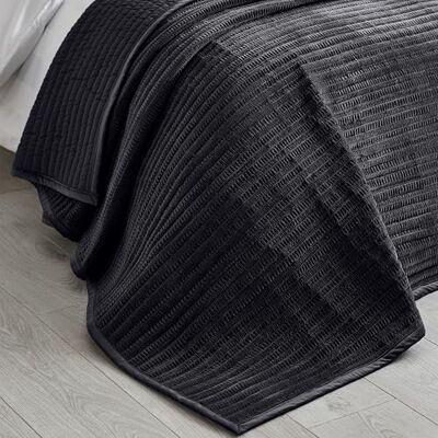 Catherine Lansfield Velvet Pinsonic Quilted 220x220cm Bedspread Black Catherine Lansfield Velvet Pinsonic Quilted 220x220cm Bedspread Black