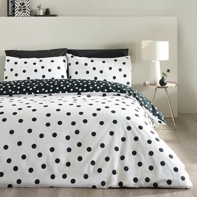 Catherine Lansfield Polka Dot Reversible King Duvet Cover Set with Pillowcases Black/White Catherine Lansfield Polka Dot Reversible King Duvet Cover Set with Pillowcases Black/White