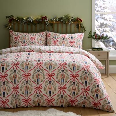 Catherine Lansfield Christmas Nutcracker Bows Super King Duvet Set Natural Catherine Lansfield Christmas Nutcracker Bows Super King Duvet Set Natural