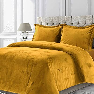 Tribeca Living Venice Velvet Oversized Solid Duvet Set,3 pcs, Queen, Gold (VENICEDUVTQUGOL) Tribeca Living Venice Velvet Oversized Solid Duvet Set,3 pcs, Queen, Gold (VENICEDUVTQUGOL)