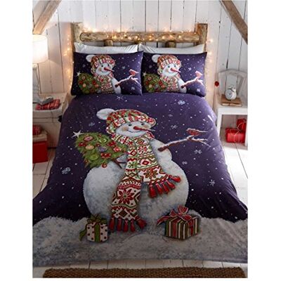 Portfolio Home Happy Snowman Christmas Quilt Duvet Cover and 2 Pillowcases Bedding Bed Set, Blue, King Portfolio Home Happy Snowman Christmas Quilt Duvet Cover and 2 Pillowcases Bedding Bed Set, Blue, King