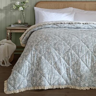 furn. Wylder Amelia Bedspread – Reversible Floral Quilted Ruffle Trim Coverlet Bedding (Seafoam – 240x260cm) furn. Wylder Amelia Bedspread – Reversible Floral Quilted Ruffle Trim Coverlet Bedding (Seafoam – 240x260cm)
