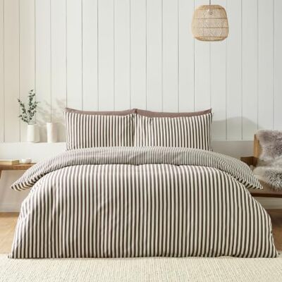 Catherine Lansfield Brushed Cotton Stripe Single Duvet Cover Set Chocolate Catherine Lansfield Brushed Cotton Stripe Single Duvet Cover Set Chocolate