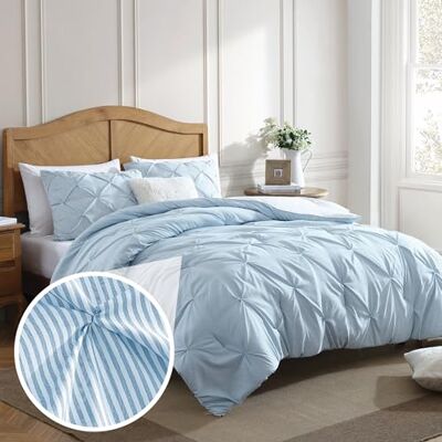 Swift Home Twin/Twin XL Pinstripe Chambray Blue Comforter Set Classic Pintuck Bedding Set 2 Pieces Bed Linen, 1 Comforter and 1 Pillow Sham Swift Home Twin/Twin XL Pinstripe Chambray Blue Comforter Set Classic Pintuck Bedding Set 2 Pieces Bed Linen, 1 Comforter and 1 Pillow Sham