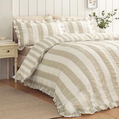 Catherine Lansfield Seersucker Frill Stripe Super King Duvet Set Natural Catherine Lansfield Seersucker Frill Stripe Super King Duvet Set Natural