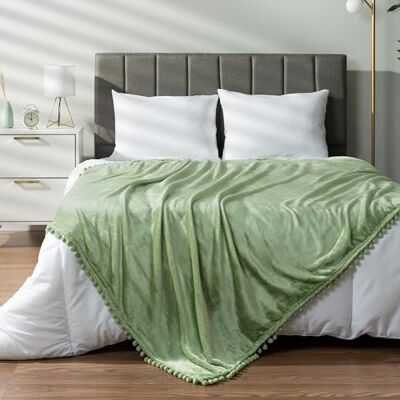 PAVILIA Sage Green Throw Blanket Pom Pom Twin Bed Couch Sofa, Fleece Soft Fuzzy Cozy Lightweight Pompom Fringe Blanket, Decorative Boho Room Home Decor Gift Flannel Velvet Throw, Light Green, 60x80 PAVILIA Sage Green Throw Blanket Pom Pom Twin Bed Couch Sofa, Fleece Soft Fuzzy Cozy Lightweight Pompom Fringe Blanket, Decorative Boho Room Home Decor Gift Flannel Velvet Throw, Light Green, 60x80