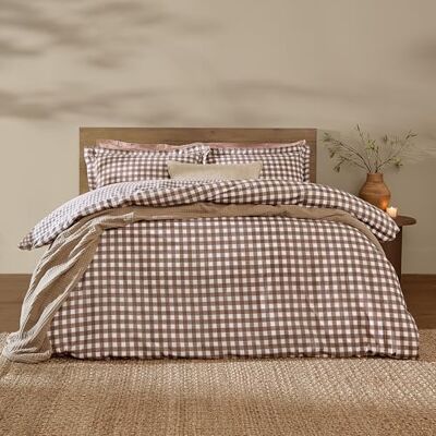 Yard Barton Gingham Check Duvet Cover Set (Chocolate, Single) 100% cotton, reversible gingham design, soft breathable comfort Yard Barton Gingham Check Duvet Cover Set (Chocolate, Single) 100% cotton, reversible gingham design, soft breathable comfort