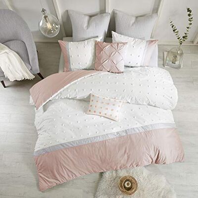 URBAN HABITAT Duvet Set 100% Cotton Jacquard, Tufts Accent, Shabby Chic All Season Cover for Comforter, Matching Shams, Decorative Pillows, Full/Queen (88 in x 92 in), Blush/Ivory 7 Piece URBAN HABITAT Duvet Set 100% Cotton Jacquard, Tufts Accent, Shabby Chic All Season Cover for Comforter, Matching Shams, Decorative Pillows, Full/Queen (88 in x 92 in), Blush/Ivory 7 Piece