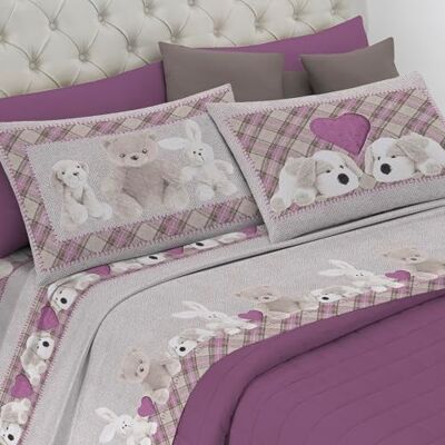 PENSIERI DELICATI Double Bed Set 100% Cotton, Complete Double Bed Sheet Set, 180 x 200 cm, Including Bottom Sheet, Top and 2 Pillowcases, Made in Italy, Pink Plush Pattern PENSIERI DELICATI Double Bed Set 100% Cotton, Complete Double Bed Sheet Set, 180 x 200 cm, Including Bottom Sheet, Top and 2 Pillowcases, Made in Italy, Pink Plush Pattern