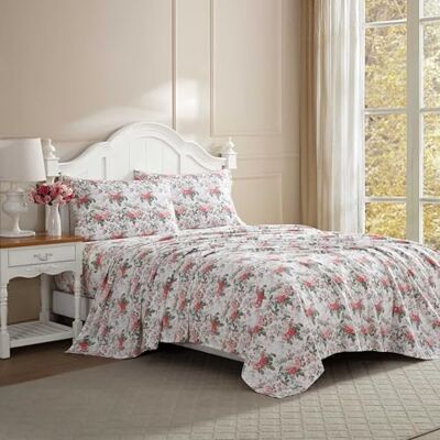 Laura Ashley Full Sheet Set, Buttery-Soft Bed Sheets w/a Naturally Silky Smooth Cotton Sateen Lightweight Feel Matching Pillowcases & Fitted Sheet (Bettinas Blooms Red) Laura Ashley Full Sheet Set, Buttery-Soft Bed Sheets w/a Naturally Silky Smooth Cotton Sateen Lightweight Feel Matching Pillowcases & Fitted Sheet (Bettinas Blooms Red)