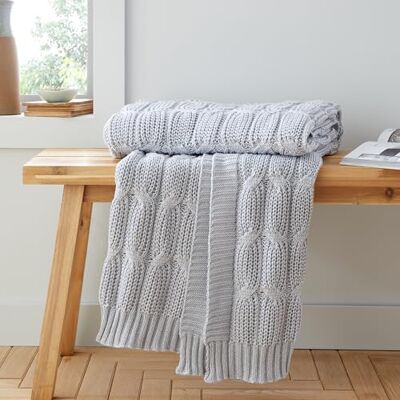 Catherine Lansfield Chunky Marl Knit Cosy 130x170 cm Blanket Throw Silver Grey Catherine Lansfield Chunky Marl Knit Cosy 130x170 cm Blanket Throw Silver Grey