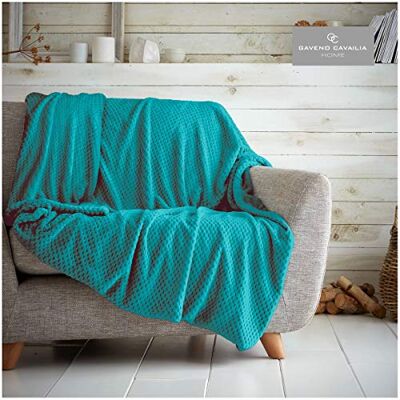 GC GAVENO CAVAILIA Waffle Popcorn King Throw Soft Honeycomb Textured Blanket for Sofa and Bed Lightweight, Fluffy and Easy Care Bedspread Cosy, Warm Throw for All Seasons, Teal, 200x240 cm GC GAVENO CAVAILIA Waffle Popcorn King Throw Soft Honeycomb Textured Blanket for Sofa and Bed Lightweight, Fluffy and Easy Care Bedspread Cosy, Warm Throw for All Seasons, Teal, 200x240 cm