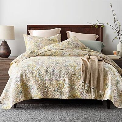 ENASAL Cotton Bedspread Quilt Sets, Reversible Bedding Coverlet Sets Comforter, Floral Paisley Bedspread (Yellow, Queen Size) ENASAL Cotton Bedspread Quilt Sets, Reversible Bedding Coverlet Sets Comforter, Floral Paisley Bedspread (Yellow, Queen Size)
