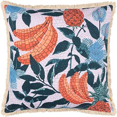 Furn. Cypressa Floral Mosaic Feather Filled Cushion - Lilac Cotton - One Size Furn. Cypressa Floral Mosaic Feather Filled Cushion - Lilac Cotton - One Size