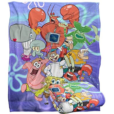 LOGOVISION Spongebob Character Group Silky Touch Super Soft Throw Blanket 152 X 127 cm, White LOGOVISION Spongebob Character Group Silky Touch Super Soft Throw Blanket 152 X 127 cm, White