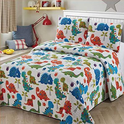 Zone 2 pc Twin Size Quilt Bedspread Kids/Teens Boys Girls DinosaursWhite Blue Green Orange Baby Dinosaours Multicolor Bedding New Zone 2 pc Twin Size Quilt Bedspread Kids/Teens Boys Girls DinosaursWhite Blue Green Orange Baby Dinosaours Multicolor Bedding New