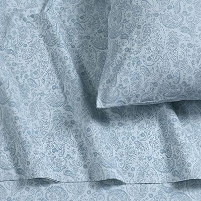 Tribeca Living Cotton Percale King Size Bed Sheet Set, 300 Thread Count, Extra Deep Pockets, Printed Danielle Paisley Blue Tribeca Living Cotton Percale King Size Bed Sheet Set, 300 Thread Count, Extra Deep Pockets, Printed Danielle Paisley Blue