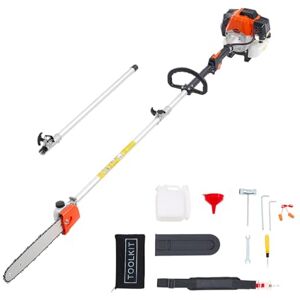 VEVOR Gas Pole Saw, 52CC 2 Stroke Gas Powered Pole Saws with 14 in Cutting Bar, Cordless Tree Trimmer with 30 fl.oz Fuel Tank, 7.2 to 10 ft Extendable, Powerful Chainsaw for Tree Trimming Pruning VEVOR Gas Pole Saw, 52CC 2 Stroke Gas Powered Pole Saws with 14 in Cutting Bar, Cordless Tree Trimmer with 30 fl.oz Fuel Tank, 7.2 to 10 ft Extendable, Powerful Chainsaw for Tree Trimming Pruning