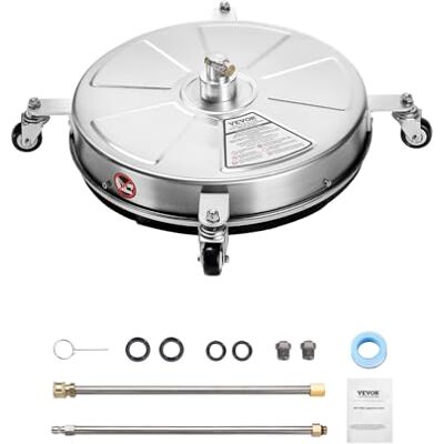 VEVOR 18" Pressure Washer Surface Cleaner, Stainless Steel Pressure Washer Attachments with 4 Wheels, 4000 Max PSI, 1/4 Quick Connector, 2 Spray Nozzles, 2 Extended Wands for Concrete, Patio, Deck VEVOR 18" Pressure Washer Surface Cleaner, Stainless Steel Pressure Washer Attachments with 4 Wheels, 4000 Max PSI, 1/4 Quick Connector, 2 Spray Nozzles, 2 Extended Wands for Concrete, Patio, Deck