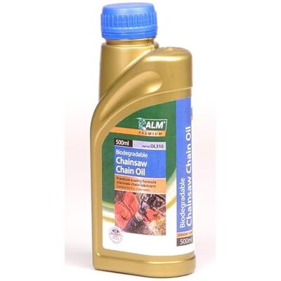 Alm Biodegradable Chainsaw Chain Oil 500ml OL310, Reduces chain and bar wear and tear. It works by reducing friction and heat Alm Biodegradable Chainsaw Chain Oil 500ml OL310, Reduces chain and bar wear and tear. It works by reducing friction and heat