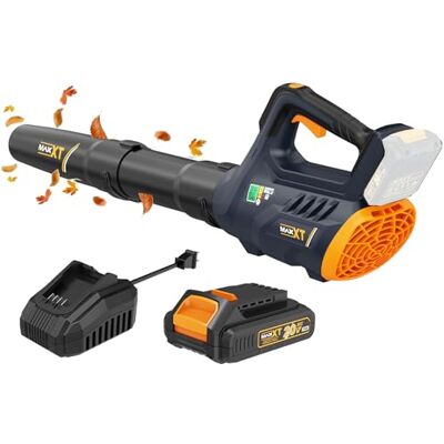 MAXXT Cordless Leaf Blower,20V Brushless leaf blower cordless 360CFM 3Speed with 2.0 Ah Battery for Lawn Care for Patio Garden MAXXT Cordless Leaf Blower,20V Brushless leaf blower cordless 360CFM 3Speed with 2.0 Ah Battery for Lawn Care for Patio Garden
