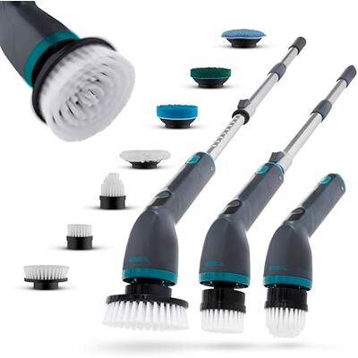 Tower Whiziwand XL Electric Spin Scrubber, 2 Speed Settings, 7 Interchangeable Heads, Rechargeable Cordless Design, Telescopic Handle, Waterproof (IPX8), Anthracite & Teal, T769014TL Tower Whiziwand XL Electric Spin Scrubber, 2 Speed Settings, 7 Interchangeable Heads, Rechargeable Cordless Design, Telescopic Handle, Waterproof (IPX8), Anthracite & Teal, T769014TL