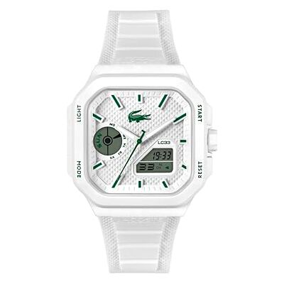 Lacoste Three Hand Quartz Movement Watch White LC33 Square Collection with White Silicone Bracelet 2011506 Lacoste Three Hand Quartz Movement Watch White LC33 Square Collection with White Silicone Bracelet 2011506