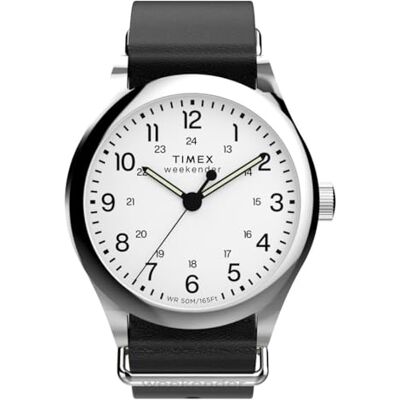 Timex Men's Weekender New England 3 Hand 39 mm Quartz Watch Brown Leather Strap with White Dial and Stainless Steel Case TW2Y35800 Timex Men's Weekender New England 3 Hand 39 mm Quartz Watch Brown Leather Strap with White Dial and Stainless Steel Case TW2Y35800