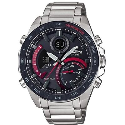 Casio Gents 48.00mm Solar Watch with Black Analogue Digital dial and Silver Metal Bracelet Strap ECB-900DB-1AER Casio Gents 48.00mm Solar Watch with Black Analogue Digital dial and Silver Metal Bracelet Strap ECB-900DB-1AER