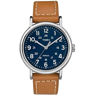 Timex Weekender 40mm Blue Dial and Brown Leather Strap Quartz Watch TW2R42500 Timex Weekender 40mm Blue Dial and Brown Leather Strap Quartz Watch TW2R42500