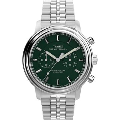 Timex Men's Waterbury Metropolitan Chronograph 41 mm Watch Stainless Steel Bracelet and Green Dial TW2Y23600 Timex Men's Waterbury Metropolitan Chronograph 41 mm Watch Stainless Steel Bracelet and Green Dial TW2Y23600