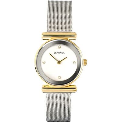 Sekonda Ava Womens Analogue Watch 26mm Gold Stainless Steel Mesh Mineral glass crystal, sliding clasp, semi-matte dial, ion-plated case, Japanese quartz movement Sekonda Ava Womens Analogue Watch 26mm Gold Stainless Steel Mesh Mineral glass crystal, sliding clasp, semi-matte dial, ion-plated case, Japanese quartz movement